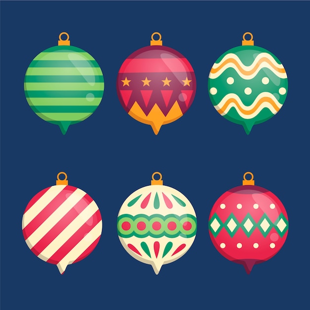 Vector gratuito set de bolas de navidad de diseño plano