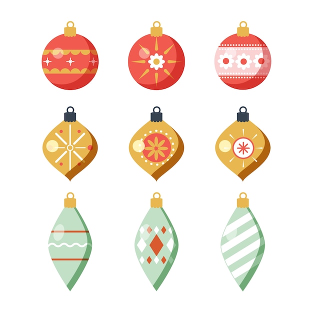 Set de bolas de navidad de diseño plano