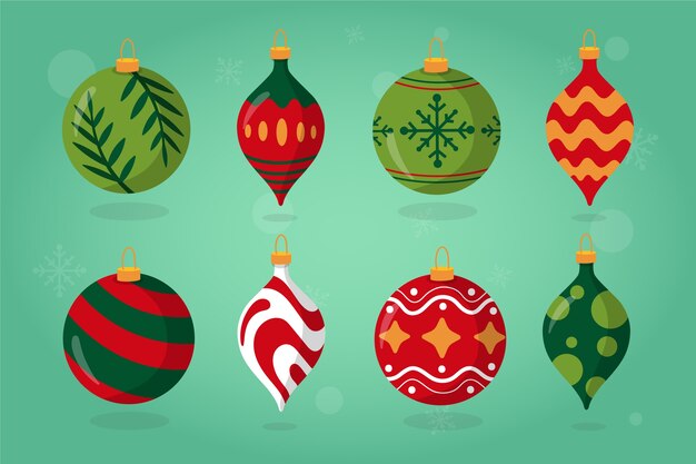 Vector gratuito set de bolas de navidad de diseño plano