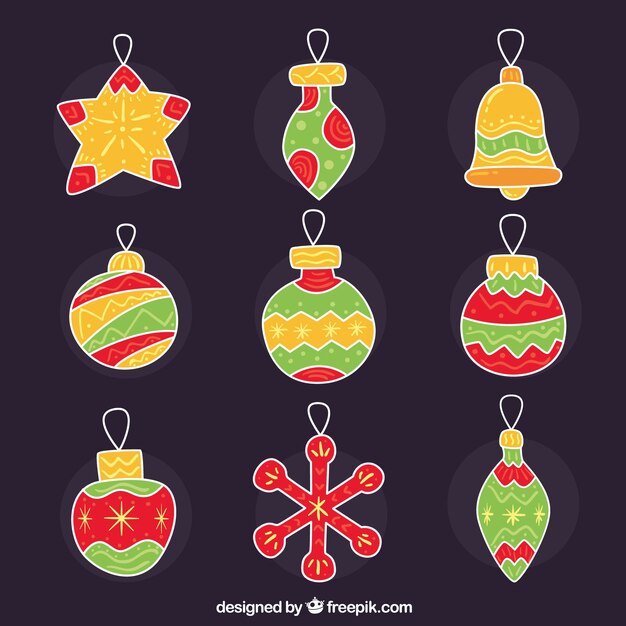 Set de bolas navideñas dibujadas a mano 
