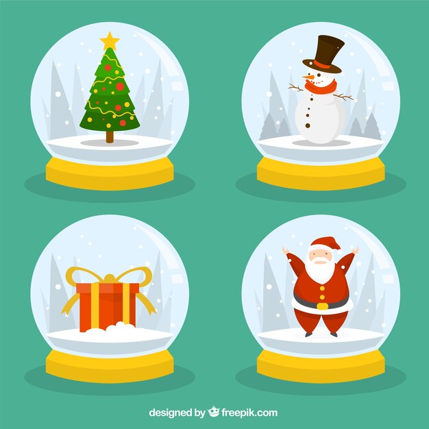 Set de bolas de nieve con adornos típicos de navidad 