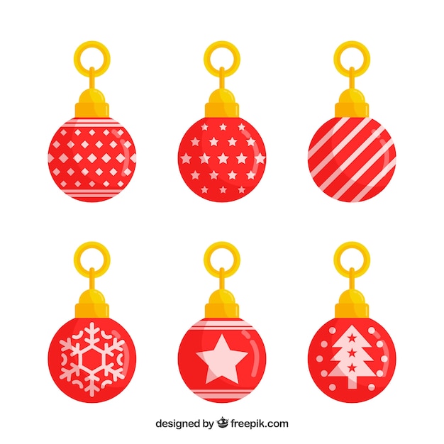 Set de bolas rojas de navidad en diseño plano
