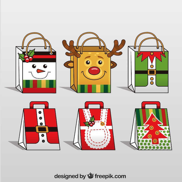Vector gratuito set de bolsas de regalos navideños