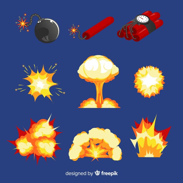 Set de bombas y efectos de explosiones de bombas de dibujos