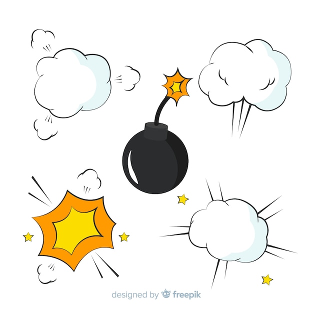 Set de bombas y efectos de explosiones de bombas de dibujos