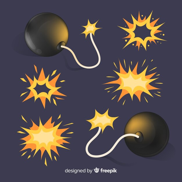 Set de bombas y efectos de explosiones de bombas de dibujos