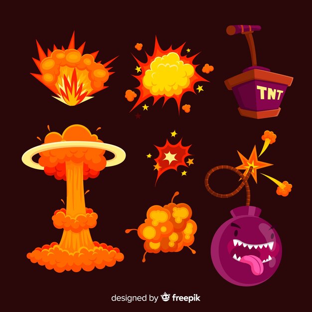 Set de bombas y efectos de explosiones de bombas de dibujos