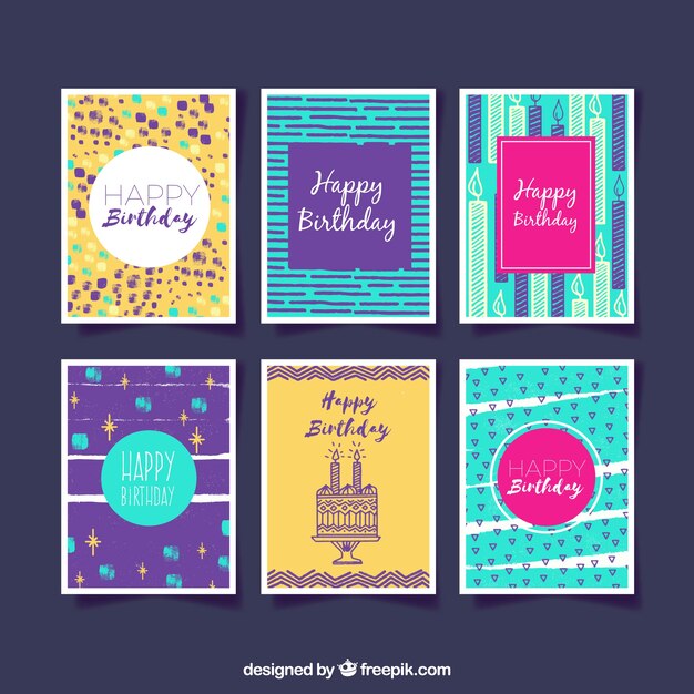 Set de bonitas y abstractas tarjetas de feliz cumpleaños 