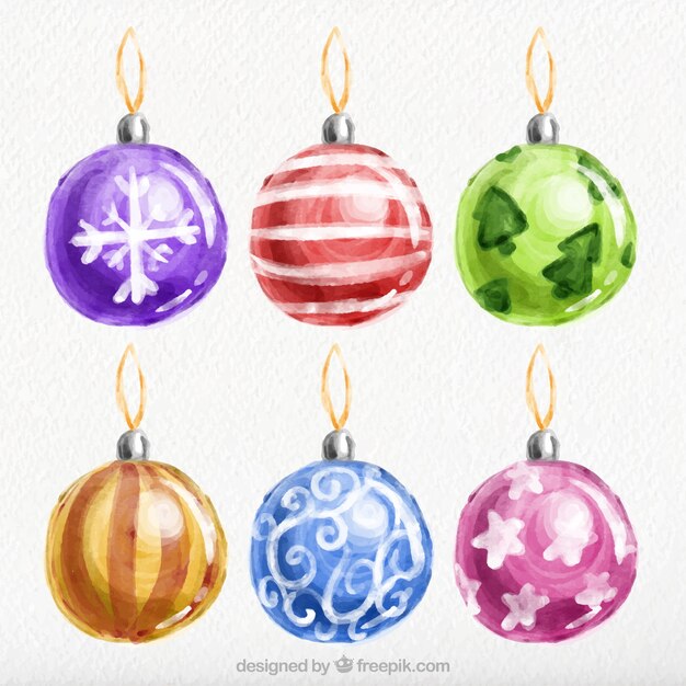 Set de bonitas bolas de navidad de acuarela 