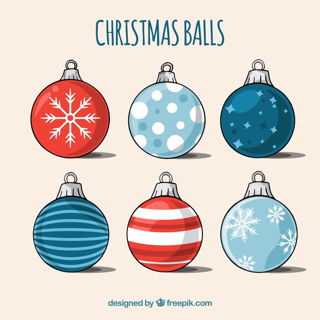 Set de bonitas bolas de navidad dibujadas a mano 