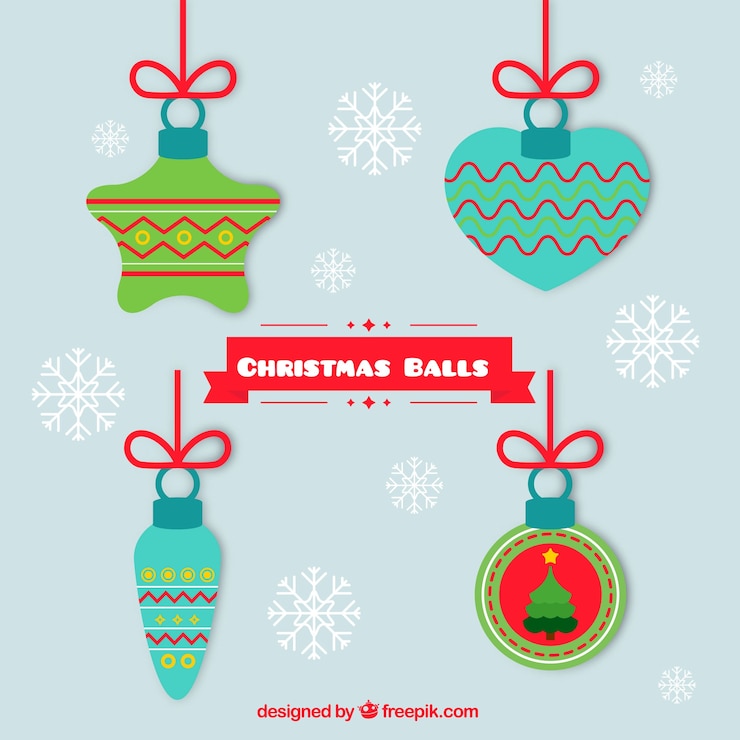 Vector gratuito set de bonitas bolas de navidad retro en diseño plano