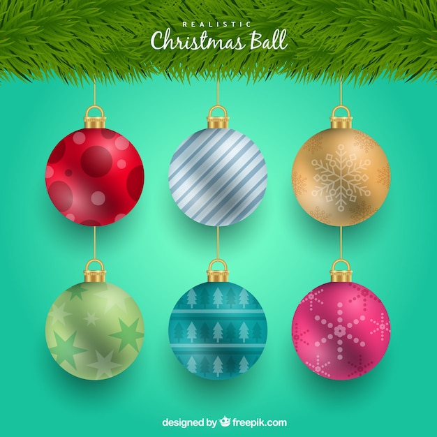 Vector gratuito set de bonitas bolas navideñas decorativas