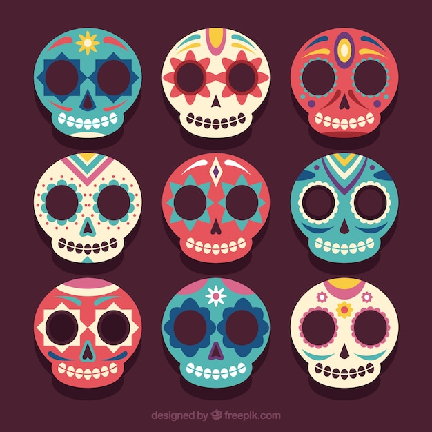 Vector gratuito set de bonitas calaveras mexicanas