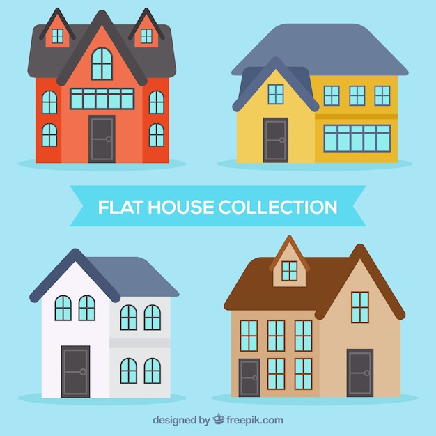 Vector gratuito set de bonitas casas con ventanas