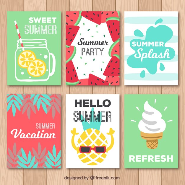 Set de bonitas y divertidas tarjetas de verano 