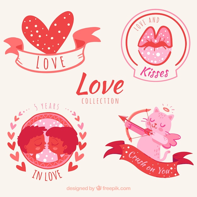 Vector gratuito set de bonitas pegatinas de amor