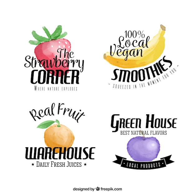 Set de bonitas pegatinas de frutas de acuarela 