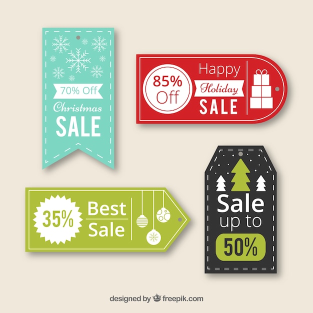 Vector gratuito set de bonitas pegatinas navideñas de rebajas