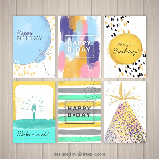 Set de bonitas tarjetas de cumpleaños de acuarela