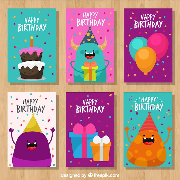 Set de bonitas tarjetas de cumpleaños