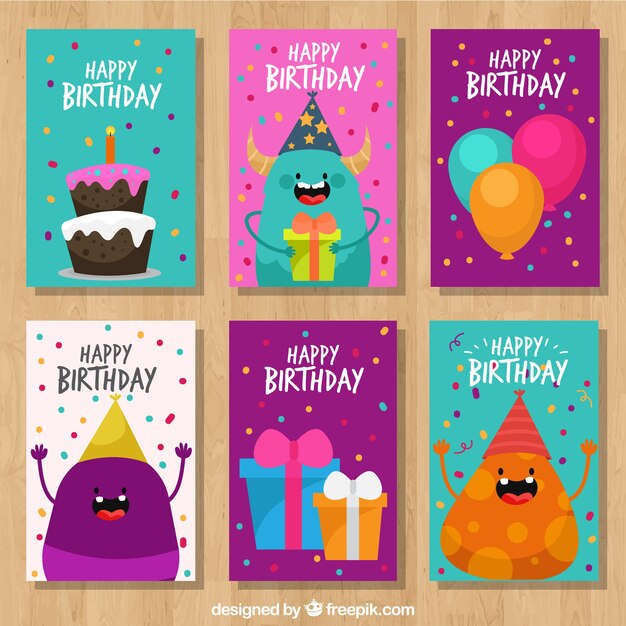 Set de bonitas tarjetas de cumpleaños 