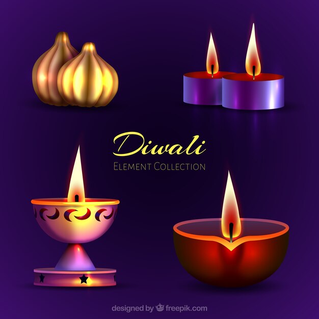 Set de bonitas velas de diwali 