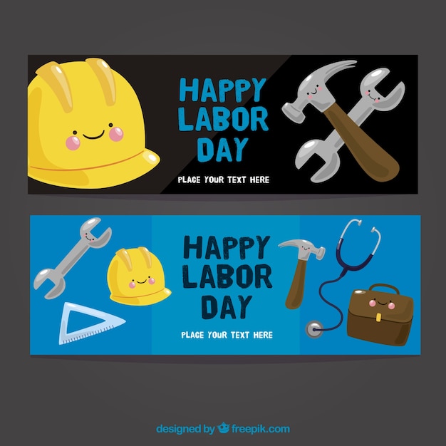 Vector gratuito set de bonitos banners del día del trabajo