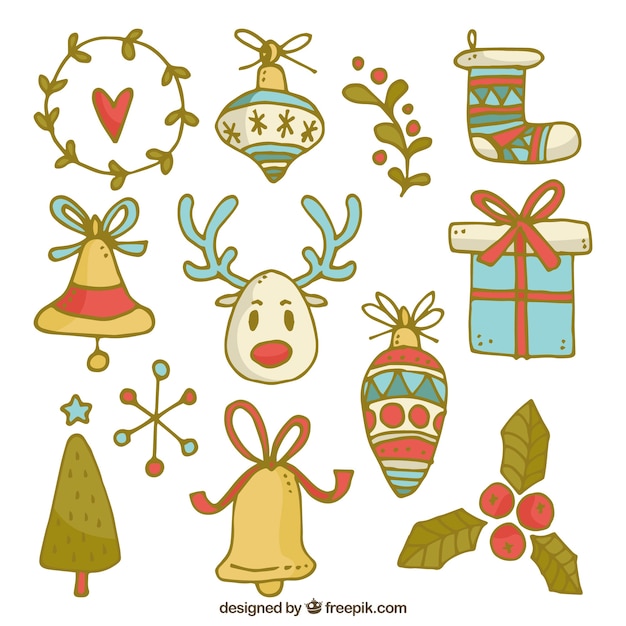 Vector gratuito set de bonitos elementos navideños decorativos