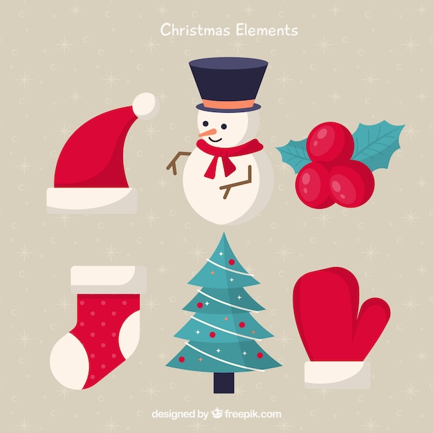 Vector gratuito set de bonitos elementos navideños decorativos