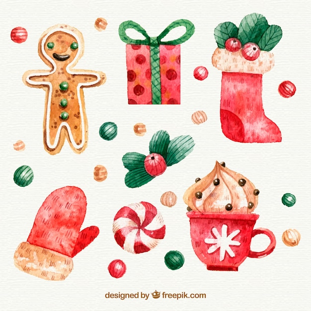 Vector gratuito set de bonitos elementos navideños decorativos