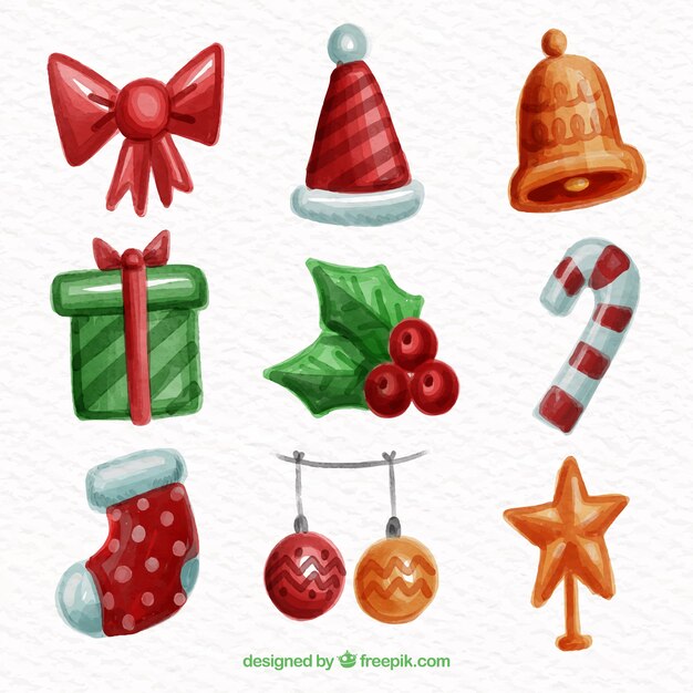 Vector gratuito set de bonitos elementos navideños decorativos