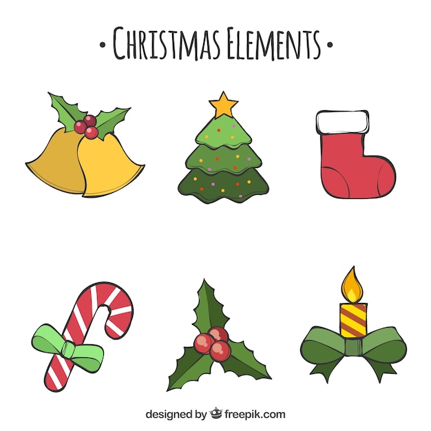 Vector gratuito set de bonitos elementos navideños decorativos