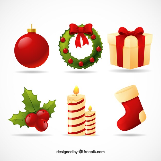 Set de bonitos elementos navideños decorativos 