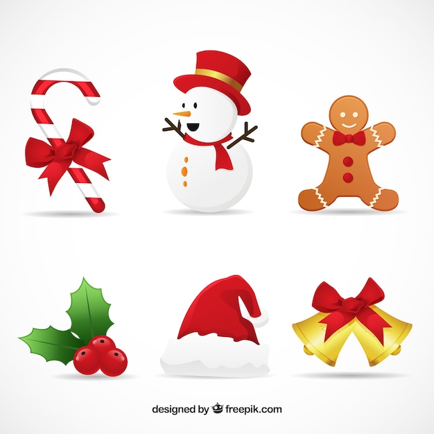 Vector gratuito set de bonitos elementos navideños decorativos