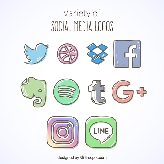 Set de bonitos iconos de social media dibujados a mano 