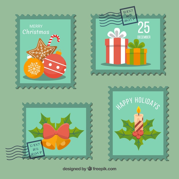 Vector gratuito set de bonitos sellos navideños