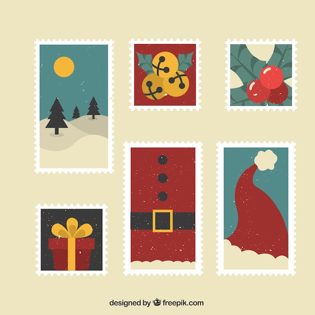 Vector gratuito set de bonitos sellos navideños