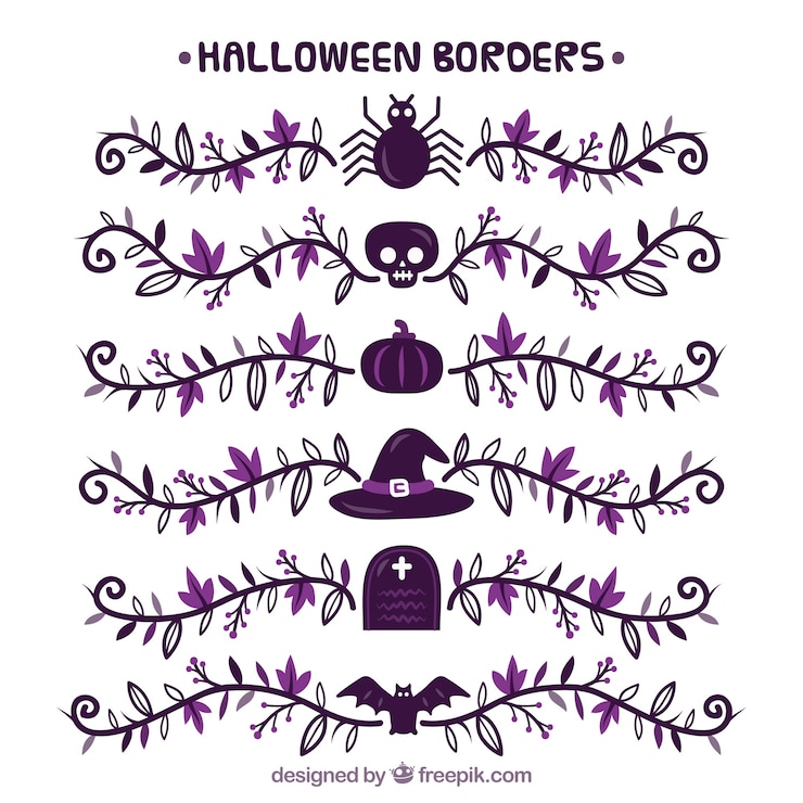 Vector gratuito set de borders ornamentales con elementos de halloween 