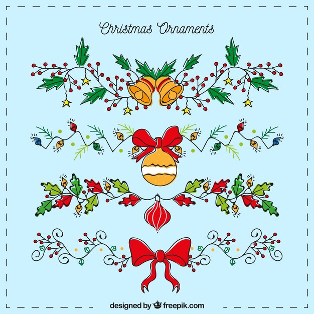 Set de bordes decorativos de navidad dibujados a  mano 