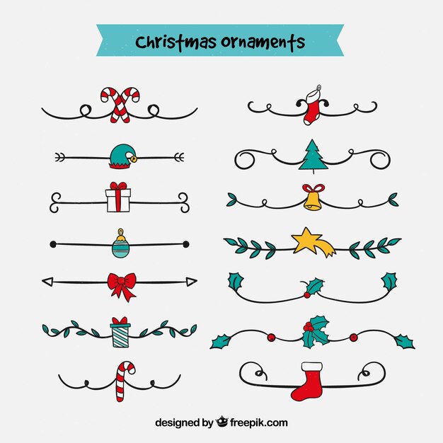 Set de bordes navideños decorativos dibujados a mano 