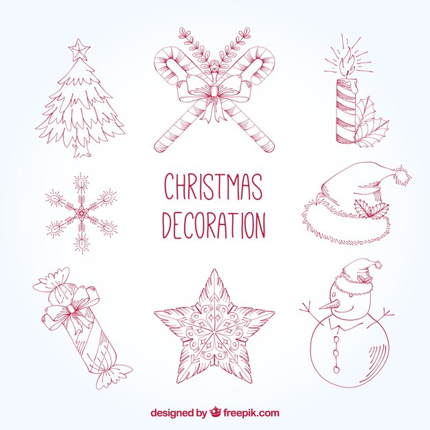 Set de bosquejos de elementos navideños 