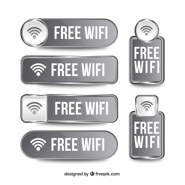 Set de botones grises con señal wifi