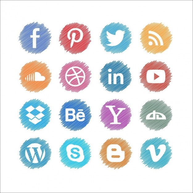 Vector gratuito set de botones de social media garabateados