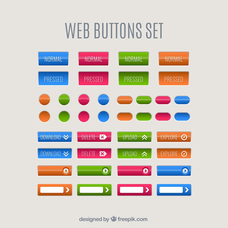 Vector gratuito set de botones web de colores