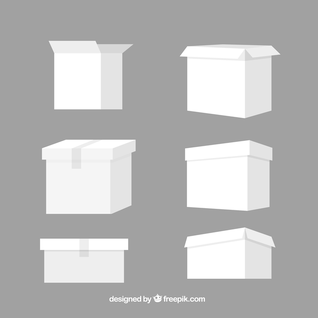 Set de cajas blancas para envío en estilo plano
