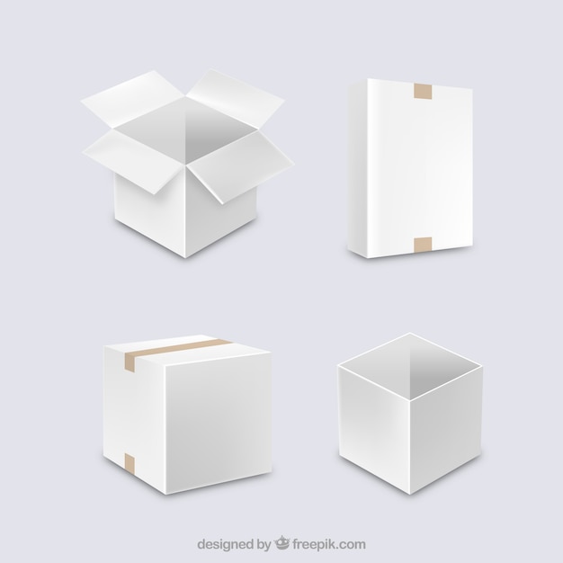 Vector gratuito set de cajas blancas para envío en estilo realista