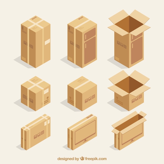 Vector gratuito set de cajas de cartón para envío