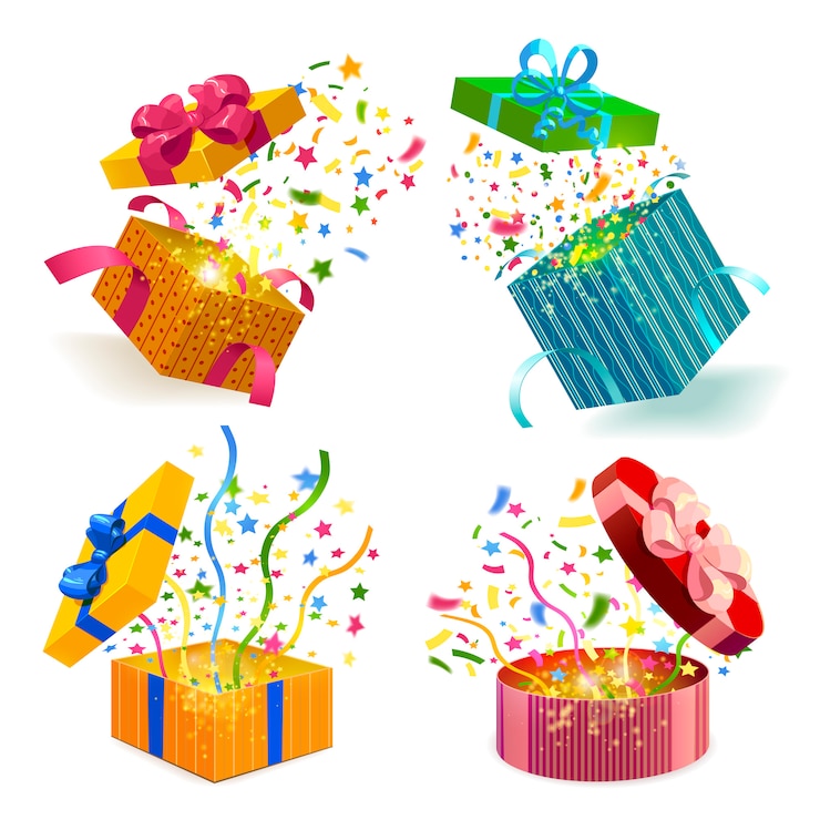Vector gratuito set de cajas de regalo y confeti