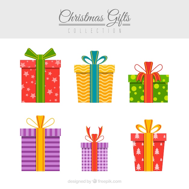 Set de cajas de regalo en diseño plano 