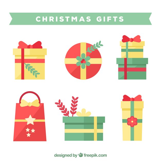 Set de cajas de regalo en diseño plano 